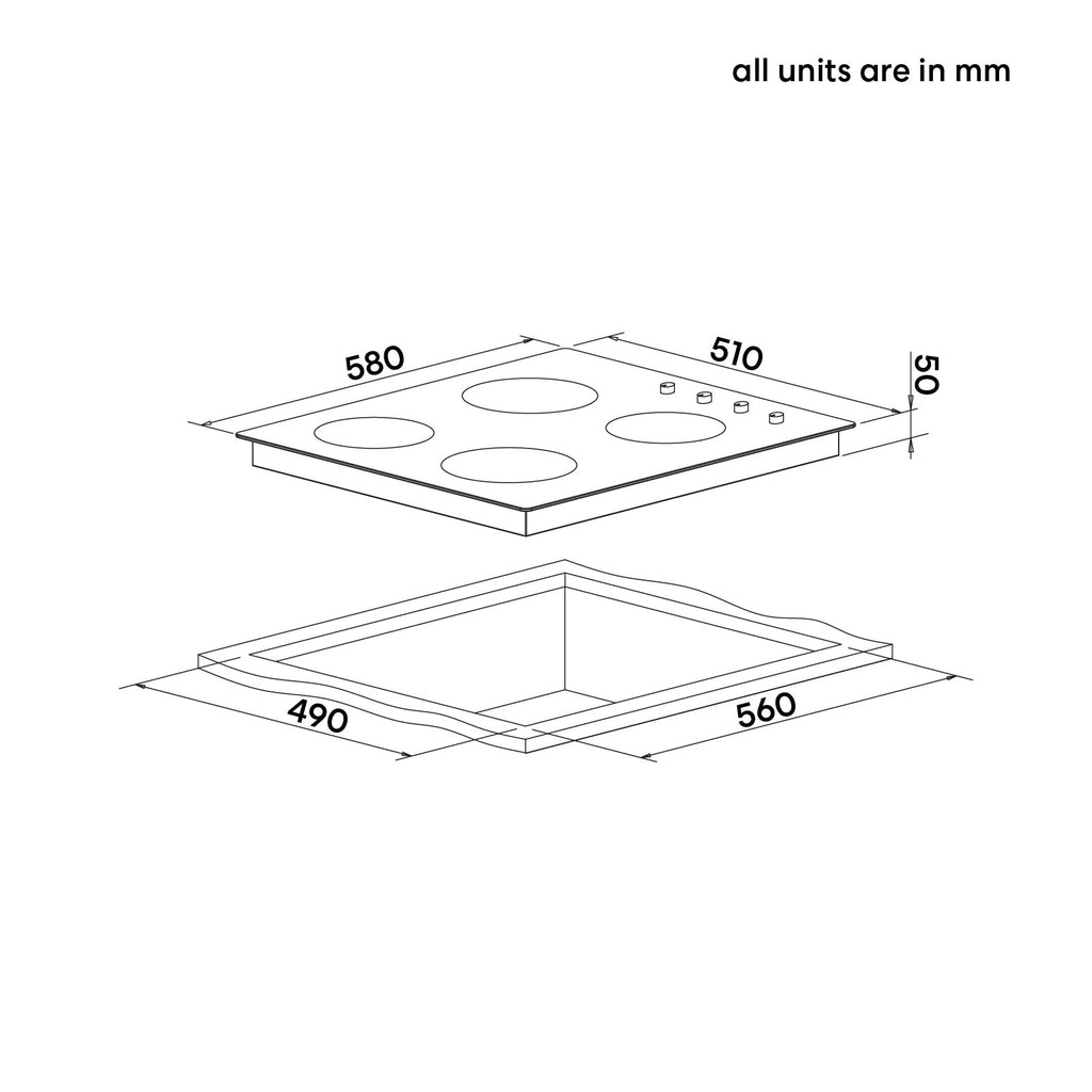 60cm 4 Zone Knob Control Ceramic Cooktop