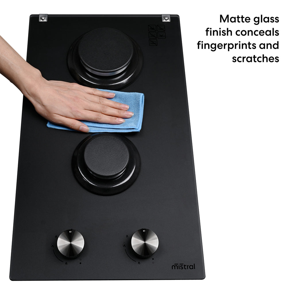 30cm Dual Burner Gas Cooktop - Matte Glass