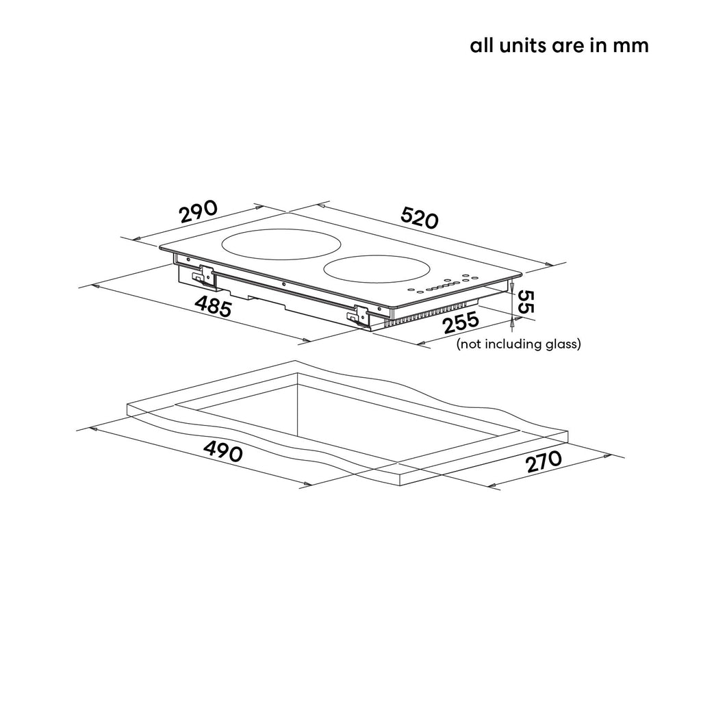 30cm 2 Zone Induction Cooktop - Matte Glass
