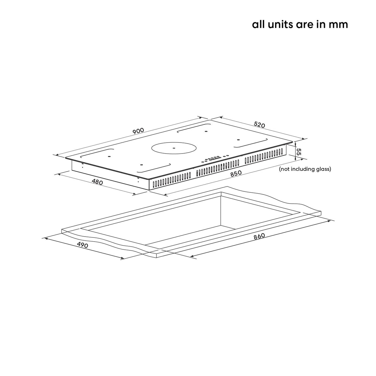 90cm Flex Zone Induction Cooktop - Matte Glass