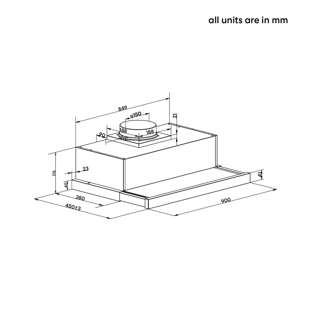 90cm Slide out Rangehood